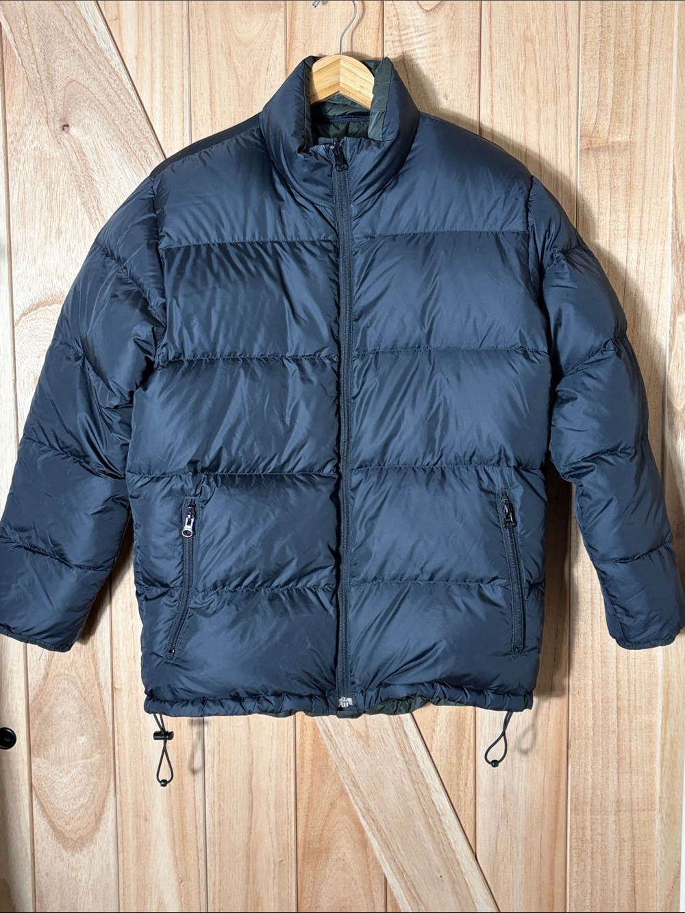 Lands End Womens Small 6-8 Navy Blue Goose Down Puffer Jacket Full Zip Coat